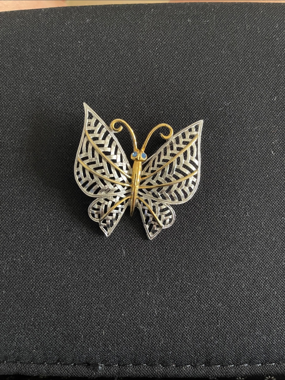 Avon Gold and Silver Butterfly Brooch with Blue Accent